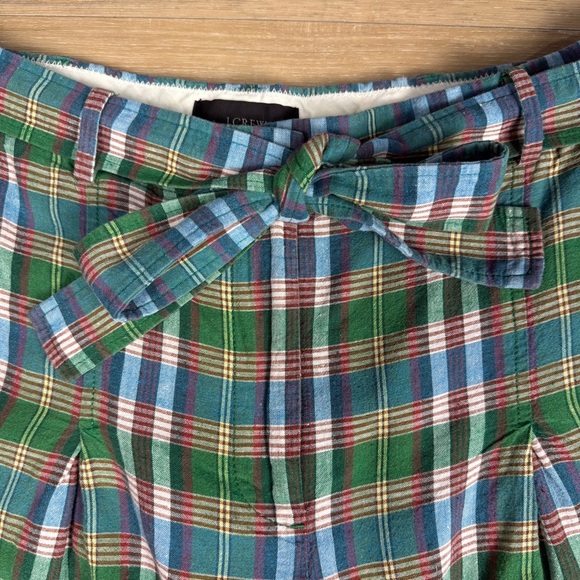 J. Crew High Waist Green and Blue Plaid Shorts, Cotton-Linen Blend, Size 12 - Picture 2 of 8